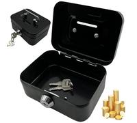 Tirelire verrouillable, boîte de rangement avec clés, 11,4 cm en fer verrouillable avec fente pour pièces de monnaie, sûre et robuste avec 2 clés, noir