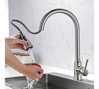 Tirez sur le mélangeur de cuisine Tap avec double jet de pulvérisation à double vapeur et froide, à une seule poignée à un seul trou en laiton moderne, robinet d'évier avec pulvérisation de