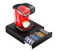 Tiroir à capsules de café HFHOME compatible avec Tassimo Capacité 64 dosettes - Support Tassimo et tiroir de rangement pour dosettes, organisateur de station de café au design anti-vibration - Noir