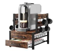 Tiroir à dosettes de café, capacité du porte-dosettes de café, rangement pour porte-gobelets, support à café avec 2 tiroirs et 8 crochets pour la station de café dans la cuisine à domicile, au bureau