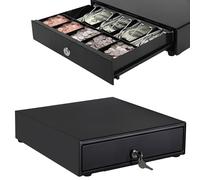 Tiroir à monnaie ouvert, tiroir électronique robuste avec clés, 4 billets et 5 plateaux amovibles pour pièces de monnaie, compartiment à monnaie, système de verrouillage à clé pour vente de points,