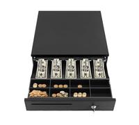 Tiroir-caisse avec 5 compartiments à billets, 8 compartiments à pièces, 3 modes de verrouillage, interface RJ11, Tiroir-caisse en acier, noir verrouillable, 42,5 x 40,5 x 10 cm