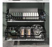 Tiroir Coulissant à 2 Niveaux avec Panier en Fil d'acier Inoxydable 304 pour Le Rangement de la Cuisine ; étagère coulissante Robuste pour Meuble Bas, Placard ou Garde-Manger.