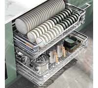 Tiroir Coulissant à 2 Niveaux en Acier Inoxydable 304, étagère coulissante pour Meubles Bas de Cuisine, placards et Garde-Manger : Solution de Rangement télescopique Robuste.