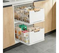 Tiroir coulissant cuisine, Organiseur de tiroirs profonds avec glissières de tiroir et poignée en bois, Télescopique à tirer en métal pour armoires de cuisine Organiseur - 40x25×18CM