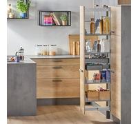 Tiroir coulissant SOTECH Dispensa-X GRIS ARGENTÉ 1900-2300 mm SoftstopPlus, Clickfixx et 5 tablettes suspendues ARENA avec rampe en verre pour armoires de 400 mm