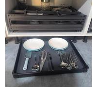 Tiroir de cuisine personnalisé avec mécanisme push-to-open solution de rangement sous comptoir pour casseroles et poêles. Tiroir à bout caché pour espaces de 56 x 46 cm.