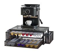 Tiroir de rangement à 2 niveaux pour dosettes de café, 63 à 83 capsules pour K-Cup, Nespresso VertuoLine et OriginalLine, avec paniers latéraux pour cuillères/pailles, support en métal avec pieds