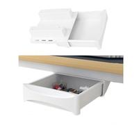 Tiroir de rangement caché sous le bureau - Solution de rangement de table avec support à pâte - Blanc - 24,5 cm et 19 cm - Idéal pour la maison et le bureau