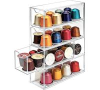 Tiroir de rangement pour capsules de café, support de capsules de café, transparent, 24,7 x 17,6 x 6,6 cm, panier à capsules de café en acrylique avec 4 partitions, pour Nespresso, Dolce Gusto