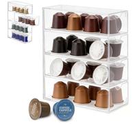 Tiroir de rangement pour capsules de café - Transparent - Boîte de rangement pour capsules Nespresso - 24,6 x 17,5 x 6,5 cm - En acrylique - Avec 4 tiroirs