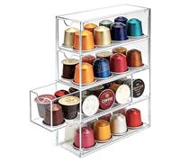 Tiroir de rangement pour capsules, Porte-capsules de café transparent, 24,7 x 17,6 x 6,6 cm en acrylique avec 4 compartiments, pour Nespresso, Tassimo, Dolce Gusto, capsules Vertuo