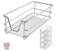 Tiroir de rangement - TECTAKE - Ensemble de 4 paniers chromés coulissants téléscopiques - Gris