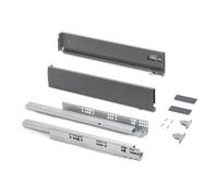 Emuca - Kit tiroir pour cuisine et bain à régulation 3D, hauteur 93mm, profondité 350mm, 40 Kg, fermeture amortie, panneaux non incluses, Acier, gris anthracite