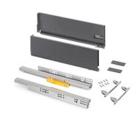 Emuca - Tiroir coulissant cuisine Vertex Push Synchro avec réglages 3D, H 178mm, 40kg, profondeur 450mm, Acier, Gris antracite