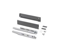 Emuca - Kit tiroir pour cuisine et bain à régulation 3D, hauteur 93mm, profondité 500mm, 40 Kg, fermeture amortie, panneaux non incluses, Acier, gris anthracite