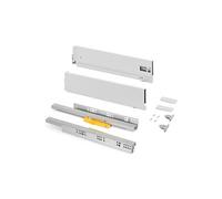 Emuca - Tiroir coulissant cuisine Vertex Push Synchro avec réglages 3D, H 131mm, 40kg, profondeur 350mm, Acier, Peint en blanc