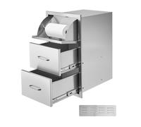 Tiroir inox 3 tiroirs 42x52x73 6cm poignée + porte-essuie-tout rangement robuste pour îlot barbecue extérieur