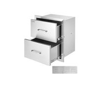 Tiroir Inox Cuisine Extérieur Ustensiles BBQ Avec Porte Accès 2 Tiroirs 45x31x51cm