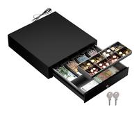 Tiroir pour caisse enregistreuse, ouverture automatique RJ/clé, boîte à valeurs avec 4 billets 8 pièces (euros), 35 x 40 cm, noir