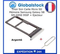 Tiroir Sim Carte Micro Sd Mémoire Pour Samsung Galaxy S8 Sm-G950 950f + Ejecteur Argenté