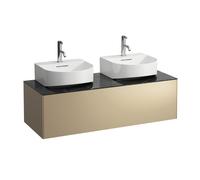 Tiroir Sonar en cours d'utilisation, 1 tiroir, adapté au lavabo H816341, découpe à gauche et à droite pour le lavabo, H4054540341401, Couleur: Or/ Nero Marquina