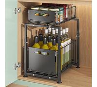 Tiroir télescopique à double couche extensible - Organiseur de tiroir de cuisine - En métal - 37,5 x 29 x 41-49 cm (L x l x H)