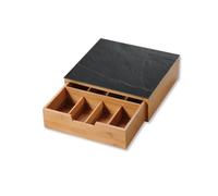 Tiroir universel capsules café et thé - Bois avec plateau cafetière effet marbre