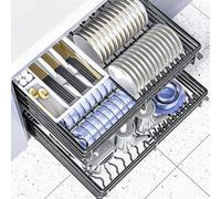Tiroirs coulissants à 2 niveaux pour armoires de cuisine, panier en fil d'acier inoxydable, étagère de rangement coulissante, bac de vidange et guide d'amortissement faciles à assembler, égouttoir à