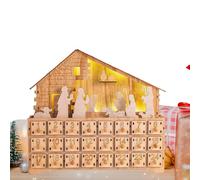 Tiroirs de crèche de Noël - Décoration de Noël en bois de 24 jours - Tiroir calendrier compte à rebours avec lumière LED - Pour intérieur, maison, bureau, , adultes, chrétiens