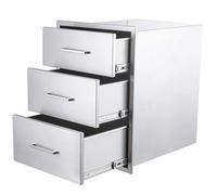 Tiroirs de cuisine d'extérieur 45 x 46 x 61 cm avec triple accès - Bac à cendres - Rangement de tiroir avec poignée en acier inoxydable pour îlot de barbecue, station de barbecue, cheminée