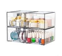 Tiroirs de rangement empilables transparents avec poignées d'accès facile et patins antidérapants pour organiser le maquillage, les médicaments, les bijoux, les fournitures de bureau et les articles