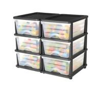 VEVOR Tiroirs de rangement en plastique, lot de 2, tour de rangement à 6 tiroirs, organiseur à 3 niveaux, bacs transparents pour fournitures de bureau, salles de bricolage, salles de classe et maison