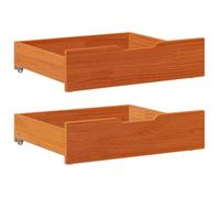 Tiroirs sous lit en pin massif - vidaXL - Lot de 2 - 65x55x16 cm - Marron cire - Bois de pin - Capacité 20 kg chacun
