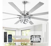 TIRUSUN Ventilateurs de plafond de 183 cm avec lumières, ventilateur de lustre moderne à moteur CC à intensité variable avec lumière pour chambre à coucher, salon, intérieur/extérieur, argenté