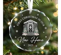 TIRYWT Décoration en verre « First Christmas in Our New Home » - Cadeau de pendaison de crémaillère 2025 pour couples jeunes mariés - Décoration de première maison pour décoration d'appartement - A04