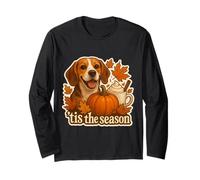 Tis The Season Beagle Dog Automne Citrouille Épices Café Manche Longue