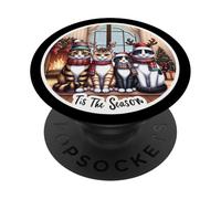 Tis The Season Cats Merry Christmas Lover Lady Adorable Chat Douillet PopSockets PopGrip Adhésif