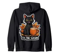 Tis The Season Chat Noir Automne Automne Citrouille Feuilles Lady Mom Sweat à Capuche