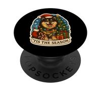 Tis The Season Chien Lapphund Finlandais Merry Christmas Mom Dad PopSockets PopGrip Adhésif