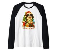 Tis The Season Chin Dog Japonais Merry Christmas Mom Dad Fun Manche Raglan