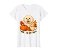 Tis The Season Coton de Tulear Chien Automne Automne Citrouille Épice T-Shirt Graphique avec Valeur, Femme, Blanc, S