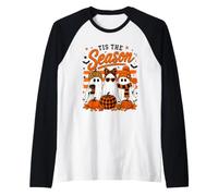 Tis The Season Cute Halloween Ghosts Pumpkin Fall Fun Manche Raglan