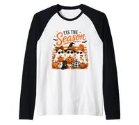 Tis The Season Cute Halloween Ghosts Pumpkin Fall Fun Manche Raglan