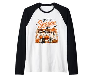 Tis The Season Cute Halloween Ghosts Pumpkin Fall Fun Manche Raglan