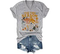 Tis The Season Halloween Shirt Halloween Tis The Season T-Shirt Funny Fall Season T-shirt graphique Tops Col en V, gris, 3XL