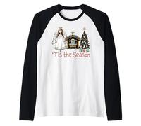 Tis The Season Jesus is The Reason Christmas Nativité Manche Raglan