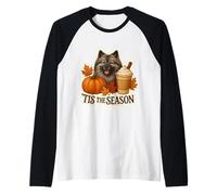 Tis The Season Keeshond Dog Automne Automne Citrouille Spice Latte Manche Raglan