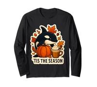 Tis The Season Orca Whale Automne Automne Citrouille Feuilles Vintage Manche Longue