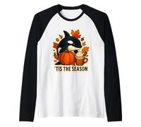 Tis The Season Orca Whale Automne Automne Citrouille Feuilles Vintage Manche Raglan